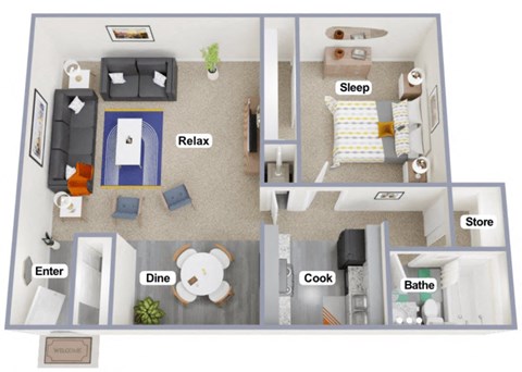the floorplan of this apartment has a bedroom and a living room